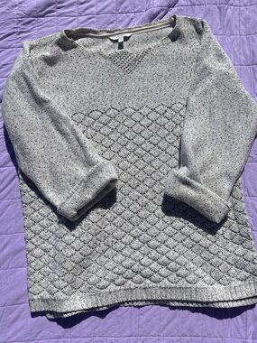 Fat Face Heather Gray Pointelle Crewneck Sweater